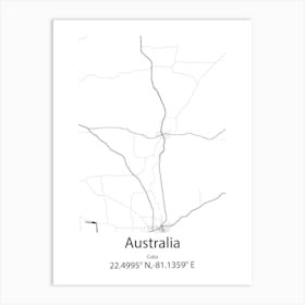 Australia,Cuba Minimalist Map Art Print