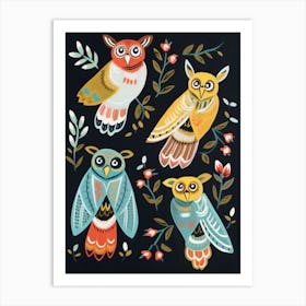 Folk Style Bird Painting Great Horned Owl 1 Art Print
