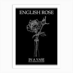 English Rose In A Vase Line Drawing 1 Poster Inverted Art Print