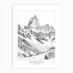 Aconcagua Argentina Line Drawing 7 Poster Art Print