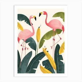 Chilean Flamingo Banana Plants Minimalist Illustration 1 Art Print