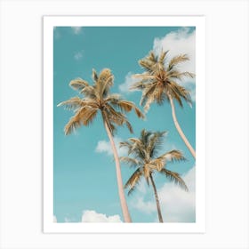 Three Palm Trees Against A Blue Sky Art Print