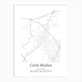 Corfe Mullen,United Kingdom Minimalist Map Art Print