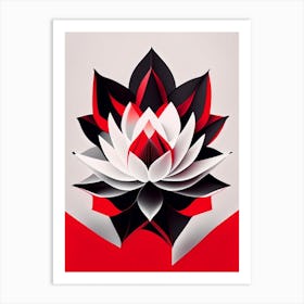 Red Lotus Black And White Geometric 1 Art Print