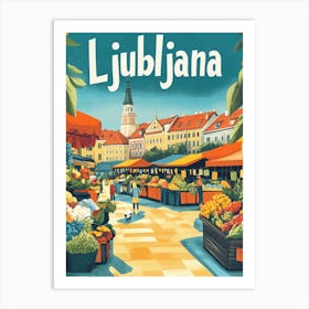 Aihrgdesign A 1970s Inspired Travel Poster For Ljubljana 3 Art Print