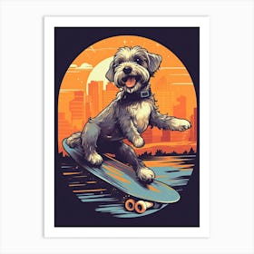 Miniature Schnauzer Dog Skateboarding Illustration 3 Art Print