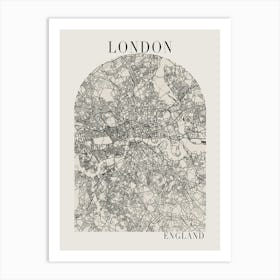 London England Boho Minimal Arch Full Beige Color Street Map 1 Art Print