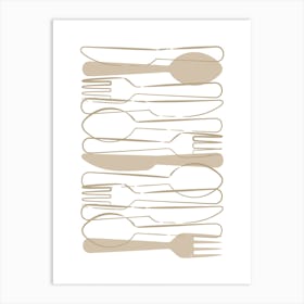 Beige Forks And Spoons Art Print