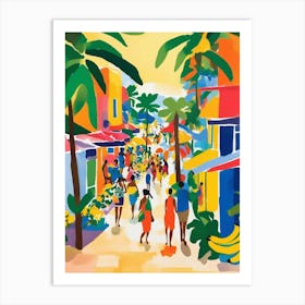 People walking tropical beach street Art Print