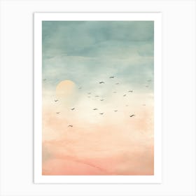 Sunset With Birds Art Print