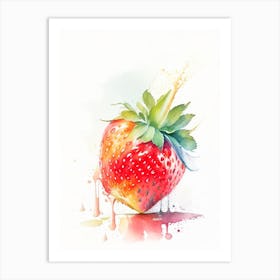 A Single Strawberry, Fruit, Storybook Watercolours 1 Art Print