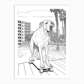 Great Dane Dog Skateboarding Line Art 1 Art Print
