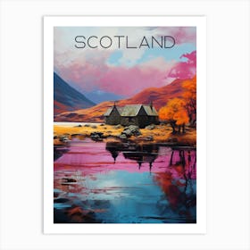 Colourful lochs Scotland travel poster Art Print Art Print