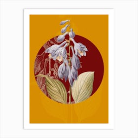Vintage Botanical Blue Daylily Hemerocallis caerulea on Circle Red on Yellow n.0083 Art Print
