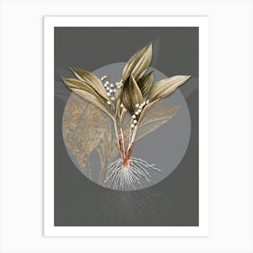 Vintage Botanical Lily of the Valley on Circle Gray on Gray n.0248 Art Print