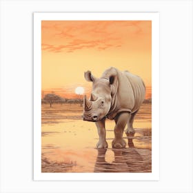 Rhino In The Sunset Realistic Illustration 2 Art Print