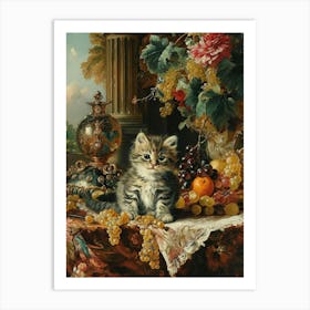 Rococo Painting Inspired Paintng Of A Kitten With Fruit 2 Art Print