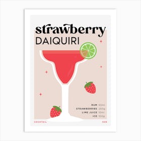 Strawberry Daiquiri in Beige Cocktail Recipe Art Print