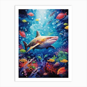  A Whitetip Reef Shark Vibrant Paint Splash 1 Art Print