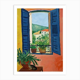 Open Window With Cat Matisse Style Tuscany Italy 2 Art Print