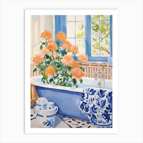 A Bathtube Full Of Chrysanthemum In A Bathroom 2 Art Print