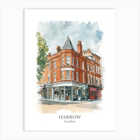 Harrow London Borough   Street Watercolour 1 Poster Art Print