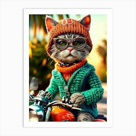 Cat On A Motorcycle 3 Art Print