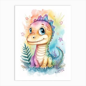 Starry Rainbow Dinosaur At Night 2 Art Print