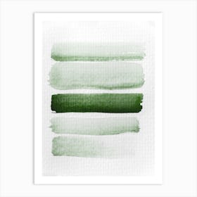Aquarelle Meets Pencil Forest Green Stripes Art Print