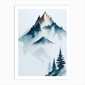 Mountain And Forest In Minimalist Watercolor Vertical Composition 364 Art Print
