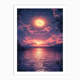 Full Moon Over Lake 18 Art Print