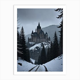 Spooky Castle Moonlit Monolith of the Mountains Art Print