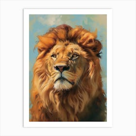 Barbary Lion Portrait Close Up Illustration 2 Art Print