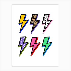 Lightning Bolts Collection Multi Pattern Art Print
