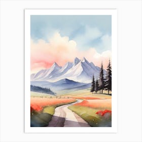 Tranquil Mountains In Minimalist Watercolor Vertical Composition 28 Art Print