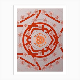 Geometric Abstract Glyph Circle Array in Tomato Red n.0082 Art Print