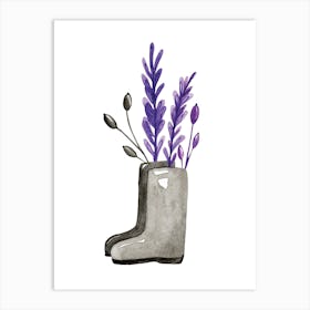 Rain Boots With Lavender Art Print