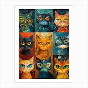 Cats In A Row 4 Art Print