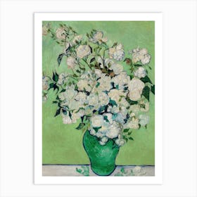 Roses In A Green Vase 2 Art Print