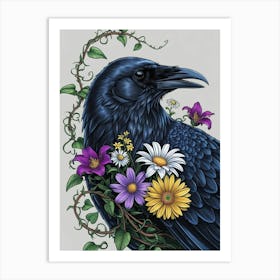 Crow With Flowers 5 Art Print