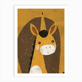 Giraffe Unicorn Muted Pastels Mustard Art Print