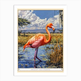 Greater Flamingo African Rift Valley Tanzania Tropical Illustration 2 Poster Art Print