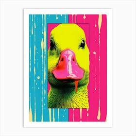 Yellow Pink & Blue Duck Portrait 1 Art Print