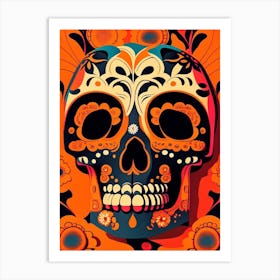 Skull With Floral Patterns Orange Pop Art Art Print