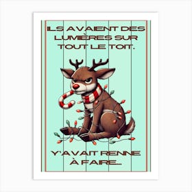 Renne fâché Noël menthe Art Print