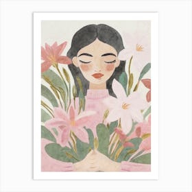 Female Portrait with Flowers Art Print