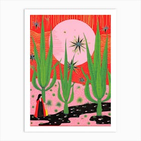 Pink And Red Plant Illustration Aloe Vera 3 Art Print