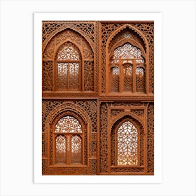 Traditional Islamic Geometric Patterns - Elegant Carved Wooden Panels Art Print