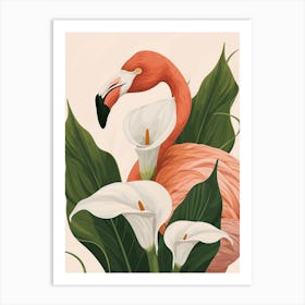 Jamess Flamingo And Calla Lily Minimalist Illustration 1 Art Print