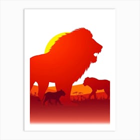 Silhouette Of Lions 1 Art Print